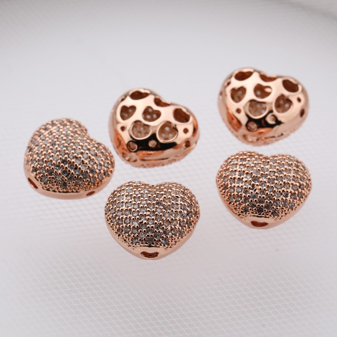 Heart Shaped Beads Cubic Zirconia Rhinestone CZ Micro Pave for Etsy