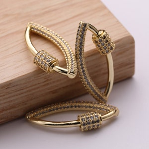 18K Gold Filled Horse Eye Shape Carabiner Clasp Charm CZ Micro Pave Clasp Screw Lock for Jewelry Making 25*20MM