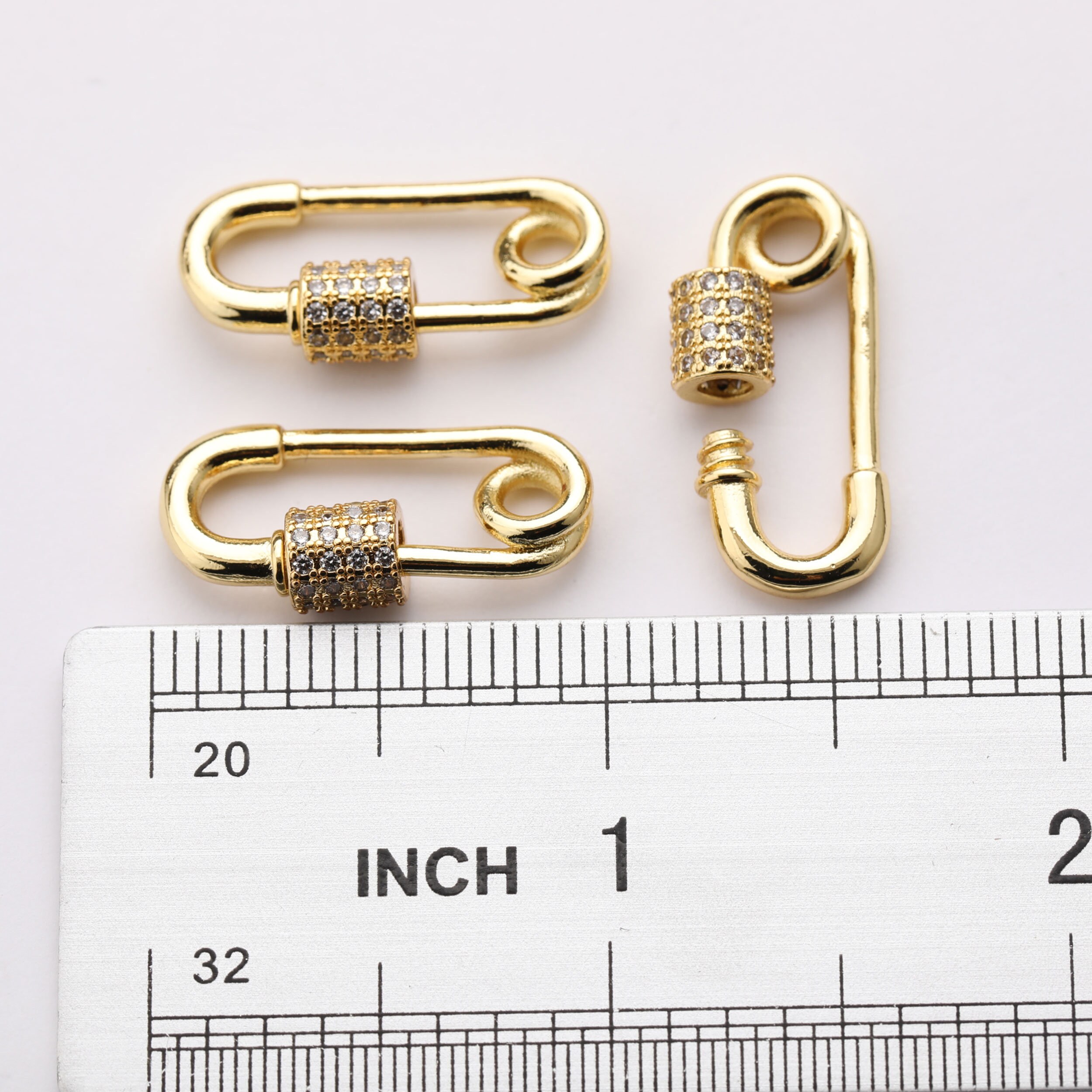 Safety Pin Screw Clasp Cubic Zirconia Gold Plated Clear CZ Etsy