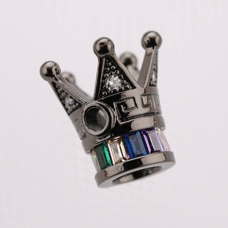 Square Multi CZ Micro Pave Royal Crown Beads King Crown Charms for Jewelry Making Bracelets Necklace 4 Colors 11.5*7MM