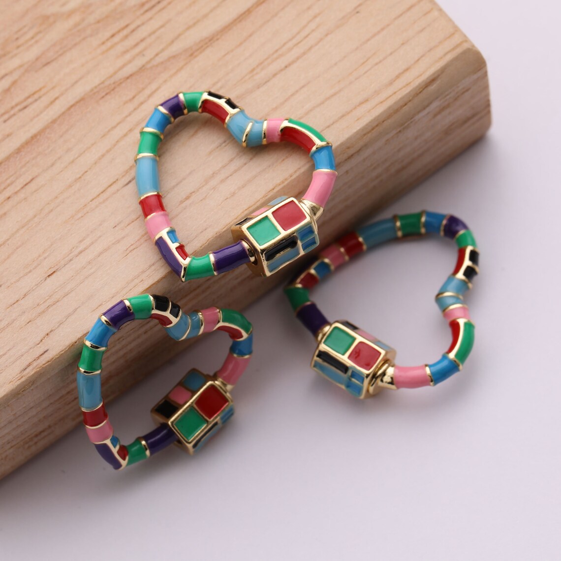 Multi Enamel Heart Lock Shape Clasp Gold Plated Heart Clasp Etsy