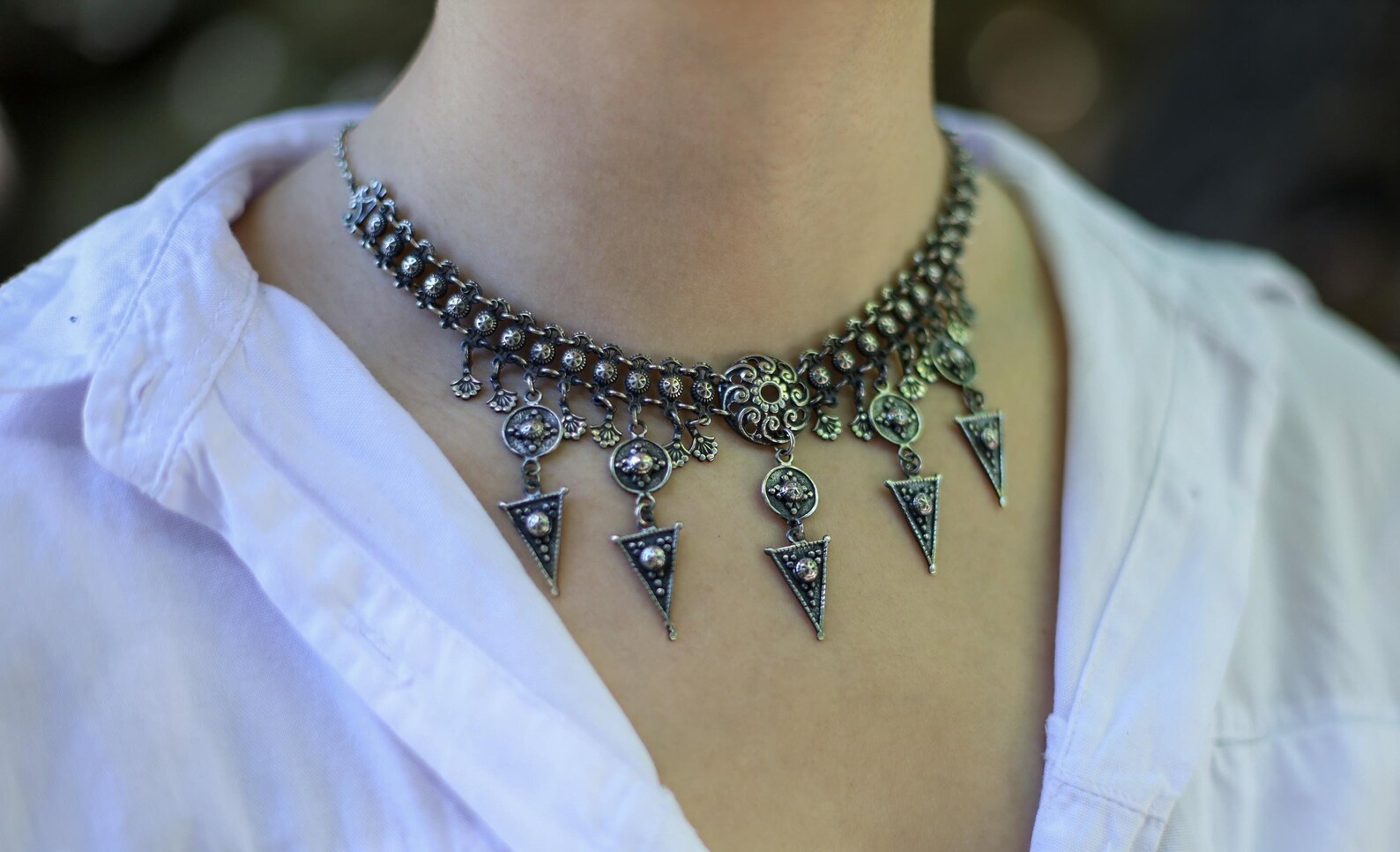 Collier Anahit Turquoise – Pendentif Déesse Arménienne, Turquoise, Plaqué Argent, 49 Cm, Neuf Sans Emballage