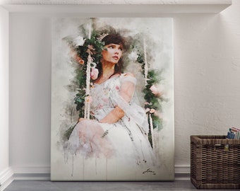Custom Wedding Portrait From Photo, Bridal Portrait Painting, Personalized Anniversary Gift, Boho Wedding Illustration, Digital Watercolor