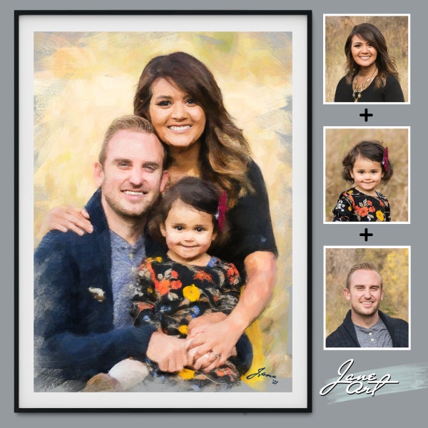Couple's Portrait Art, Personalized Family Portraits For Mom, Mothers Day Gifts, Combined Photo Painting,Color Painting From Multiple Photos
