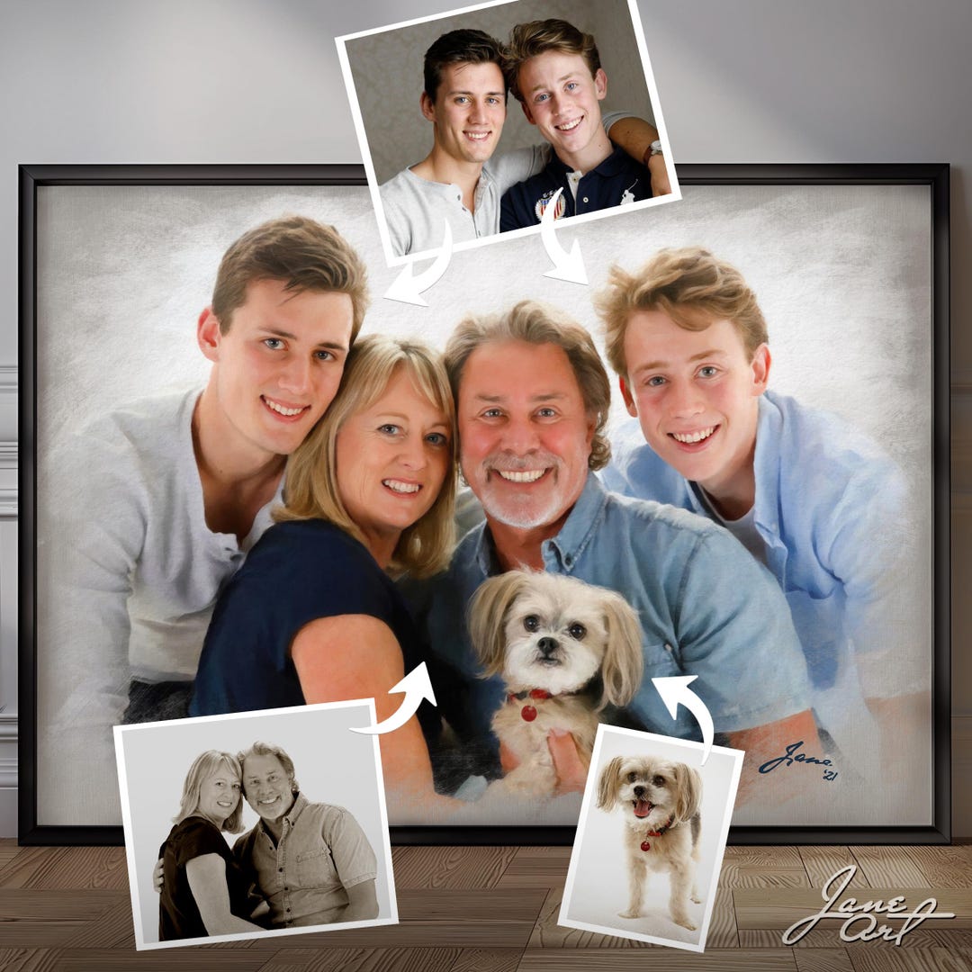 Custom Family Portrait, Personalized Kin Photo Art, Familia Portraiture ...
