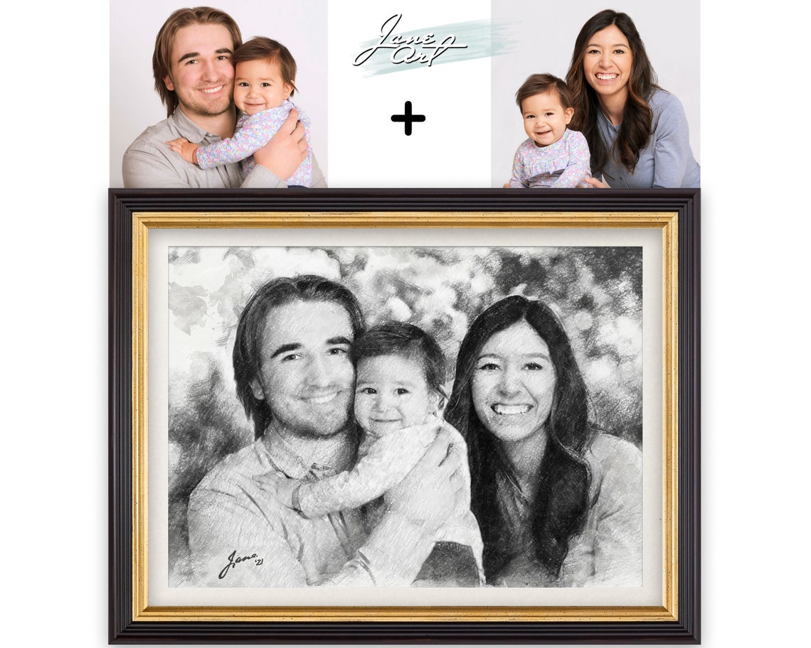 Custom Big Family Portrait Painting Combine Digital