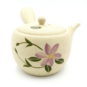 Teiera giapponese di Tokoname, motivo floreale, 350 ml, con colino in metallo, Isshin (一心)