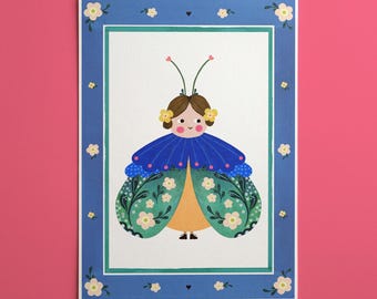 Moth Fairy Art Print, Floral Wall Art, A4 Fine Art Paper (Hahnemühle)