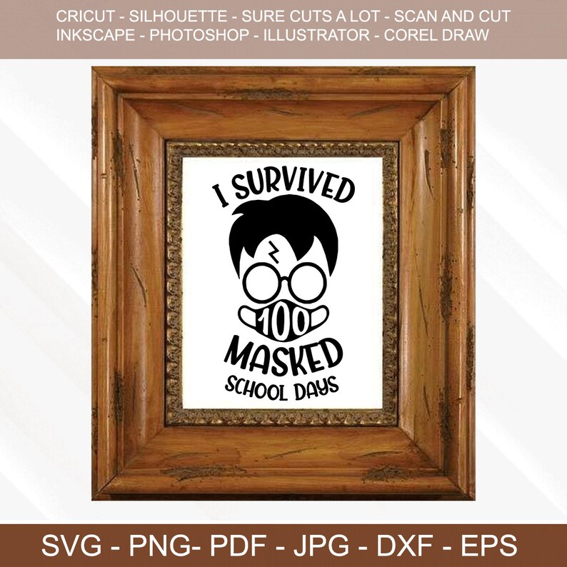 PNG I Survived 100 Masked School Days Harry Potter SVG Cut File JPG File Svg File Download Image