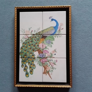 Unique tile picture hand-painted and framed