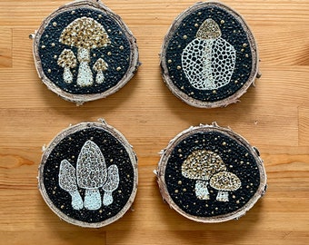 Mushroom Pointillism Painting on Birch