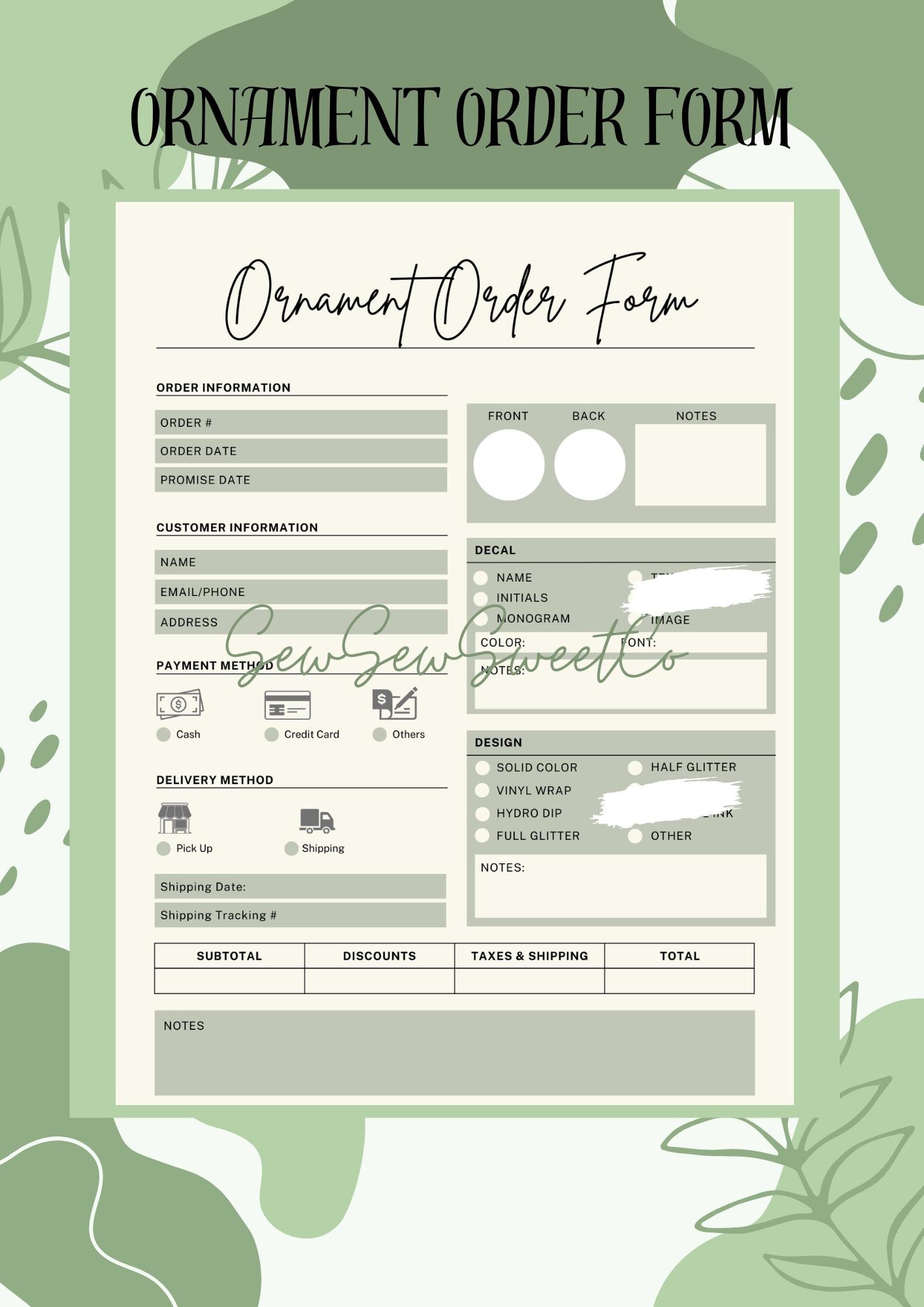 Printable Ornament Order Form, Ornament Order Form Cheat Sheet, Custom ...