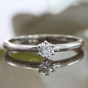 Solitaire Engagement Ring, 14K Gold Minimalist Daily Wear Ring, Round Cut 0.25 CT Moissanite Diamond Wedding Ring, Delicate Solitaire Rings