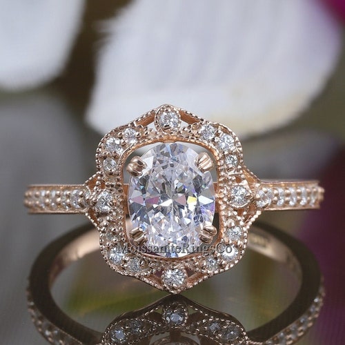 Vintage Art Deco Style Diamond Ring Milgrain 2 CT Oval Cut - Etsy