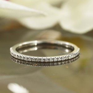 Half Eternity Wedding Band, Minimalist Diamond Band, Daily Wear Dainty Thin Band, Round Moissanite Engagement Wedding Band, 14K White Gold