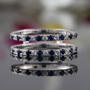 Enhancer Guard-wrapband, Diamond-band omhulsel, Guard Wrap Jacket-inzetring, blauwe saffier en rond geslepen diamanten ring, 14K massief gouden ring