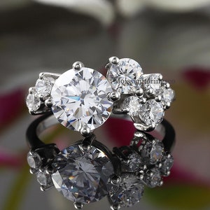 Moissanite Cluster Ring, Round Multistone Diamond Ring, Moissanite Cluster Engagement Ring, Unique Cluster Ring, Cluster 14k Solid Gold Ring