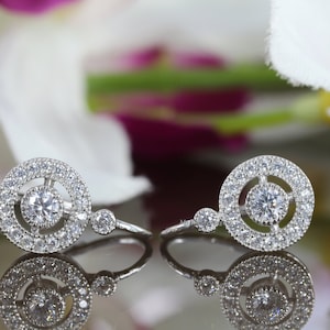 Vintage Art Deco Earrings, Halo Diamond Earrings, Lever Back Earrings, Round Diamond Dangle Earrings, Antique Art Deco Earrings, 925 Silver