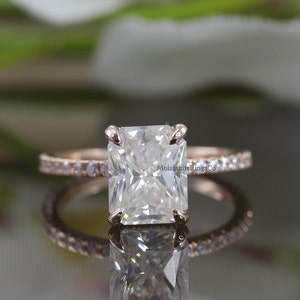 Hidden Halo Radiant Cut Solitaire Moissanite Diamond Engagement Ring 14k Gold Moissanite Promise Ring Radiant Moissanite Anniversary Ring