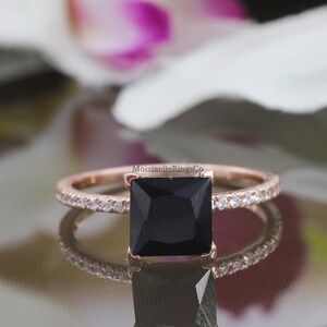Black Onxy-moissanietring, prinses-moissanietring, solitaire met accentring, verlovingsring, trouwring, jubileumring, 14 kt goud
