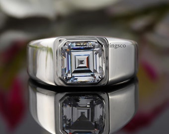 Anello da uomo gallo canarno charo con taglo Asscher CZ Anello Anello da uomo gallo canarno charo con taglo Asscher CZ Anello