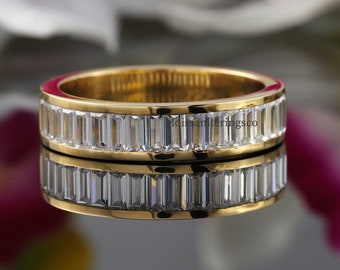 Baguetteschliff Kanal gesetzt Moissanite Band, Halbe Ewigkeit Jubiläum Hochzeitsring, Baguetteschliff Moissanit Ehering, 14K Solid Gold Band