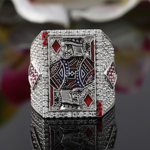 Anello con diamanti King Card Spade, anello da uomo Hip Hop Moissanite, anello da uomo King Spade Bilng Bilng con diamanti, anello con moissanite in argento 925