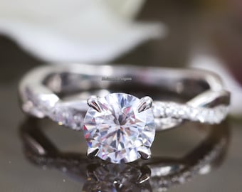 1CT Round Cut Twisted Moissanite Ring, Twisted Engagement Wedding Ring, Claw ProngSet Moissanite Rings, Anniversary Gift 14K Solid Gold Ring