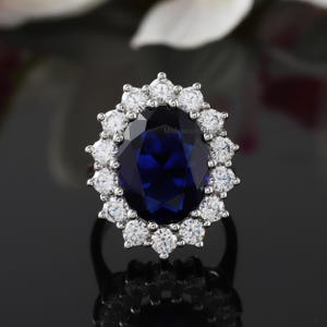 Oval Sapphire Gemstone Wedding Ring, Princess Royal Ring, Sapphire Halo Ring, September Birthstone Ring, Oval Cluster Ring, 14K Gold Ring