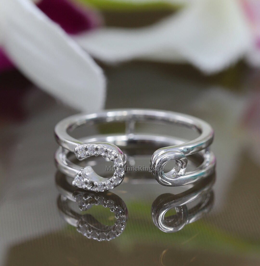 Round Safety Pin Style Moissanite Ring, Engagement Ring, Wrap Ring ...