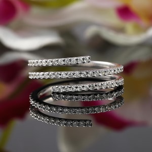 Spiral Wrap Round Moissanite Ring, Open Wrap Spiral Ring, Swirl Half Eternity Round Diamond Engagement Ring, Daily Wear 925 Silver Band
