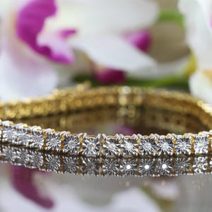 Tennisarmband, bruids moissaniet schakelarmband, box tennisarmband, 14K gouden ronde diamanten verlovingshuwelijksarmband, damesarmband