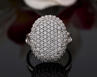Oval Shape Cluster Bellas Ring, Round Engagement Ring, Moissanite Ring, Bellas Cocktail Ring, 14K Gold Cluster Pave Set Split Shank Ring
