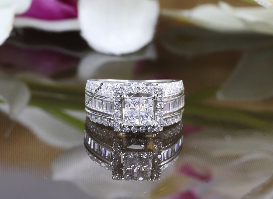 Quad Diamond Ring, Baguette Cut Ring, Channel Set Ring, Princess Cut