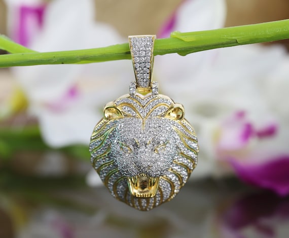Lion Diamond Pendant, Hip Hop Lion head pendant necklace, Men's Lion King  Pendant, Round Moissanite Men's Lion Head Charm Pendant, 14K Gold