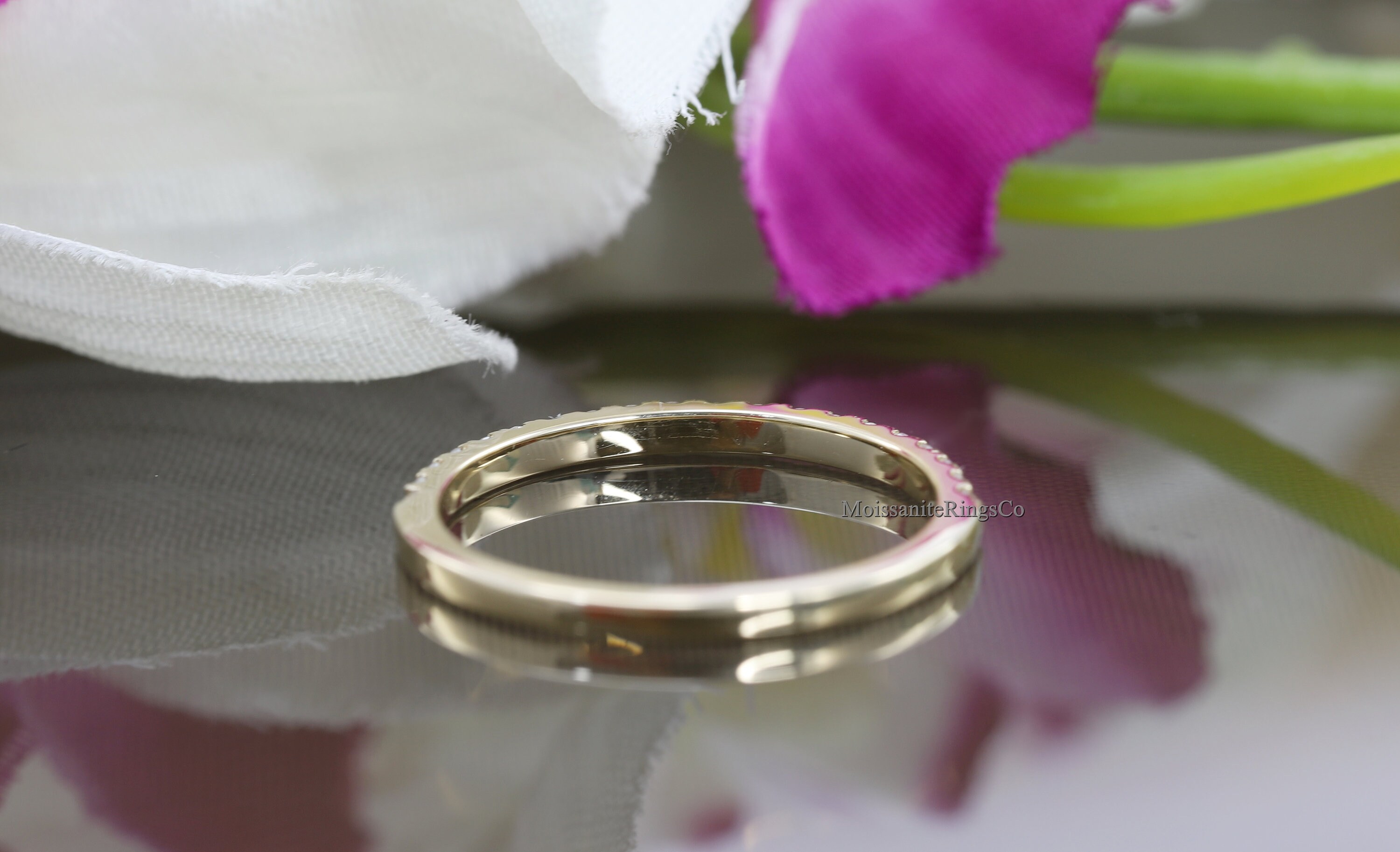 Round Half Eternity Wedding Band Stackable Minimalist Band Etsy