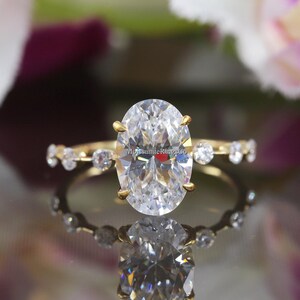 Anel oval de moissanita, anel solitário com detalhe, anel de noivado, aliança de casamento, anel oval de moissanita 3ct, anel de presente de aniversário, sólido 14k