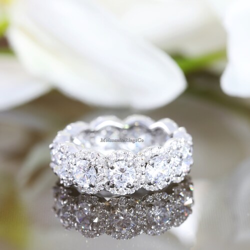 Round Diamond Halo Eternity Band/ 18K Solid Gold Eternity Etsy