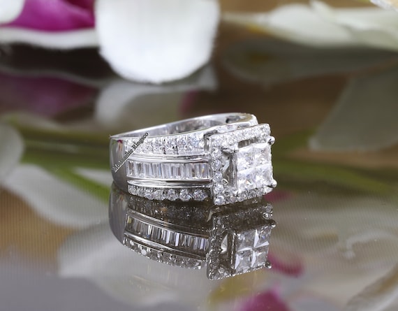 Quad Diamond Ring Baguette Cut Ring Channel Set Ring 