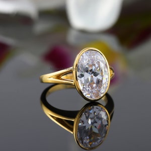 3CTOval Cut Solitaire Moissanite Ring, Split Shank Moissanite Bezel Set Ring, Oval Moissanite Solitaire Engagement Ring, 14K Solid Gold Ring