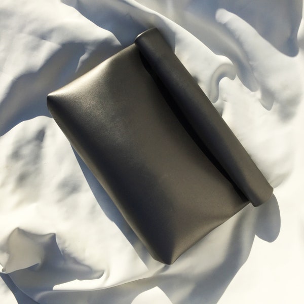 Metallic Anthracite Gray Vegan Leather Bag, Silver Leather Oversize Clutch, Wedding Gift, Wedding Bag, Bridesmaid Handbag, Bridal Purse