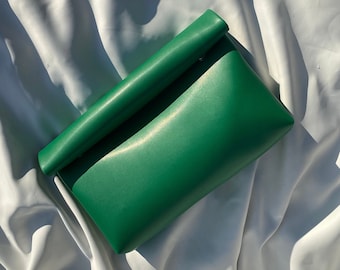 Oversize Green Vegan Leather Clutch: Noel Handbag