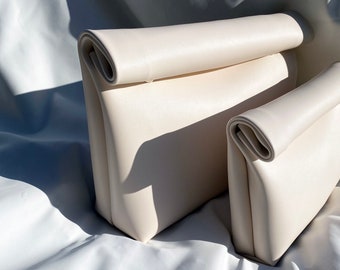 Vegan Leather Fold Over Bag: Oversize Cream Handbag