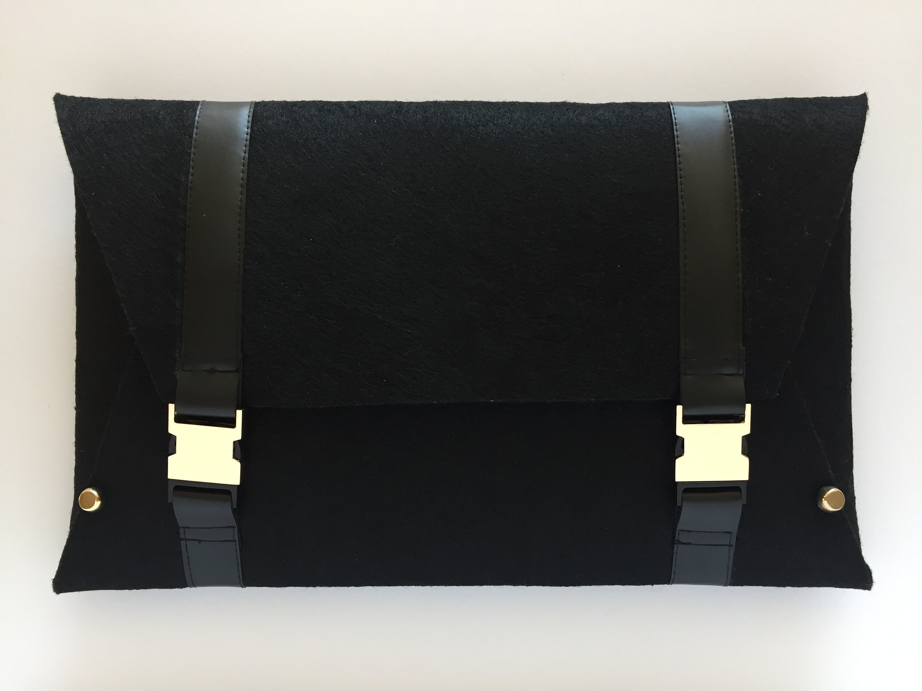 Black Felt Bag with Leather Strap, Felt Clutch, Women Black Felt Handbag, Felt Clutch with Golden Lock, Black Handbag, Black Felt Case, Gift