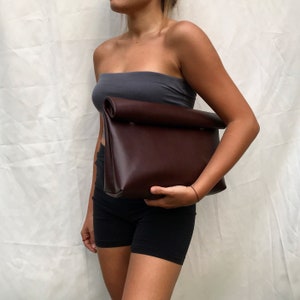 Brown Faux Leather Clutch, Vegan Fold Over Brown Leather Bag, Leather Purse, Fold Over Handbag, Vegan Clutch, Evening Clutch, Mother’s Day