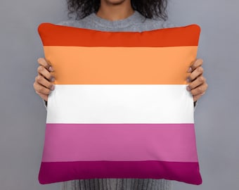 Decorative Cushion in Printed Fabric with Lesbian Pride Flag Design