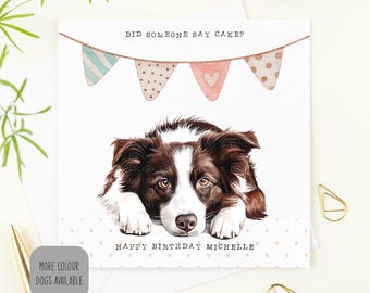 Border Collie Birthday personalised Card. Border Collie Cards, Border Collie Birthday card, BorderCollie birthday card for dogs and owners.