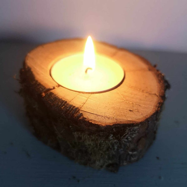 Bark Candle Stand, Rustic Wood Tea Light Holder: Natural LItchen, Woodland Weddings and Countryside Decor, Unique Item