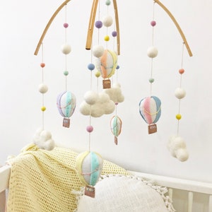 Pastel Hot Air Balloon Mobile: Handmade Felt Nursery Decor