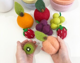 Felt Fruit Set with Bowl: Sensory Play Food for Kids